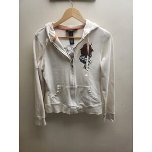 Harley Davidson Womens Cream Rose Wing Beaded Zip Up Hoodie RN103819 Medium